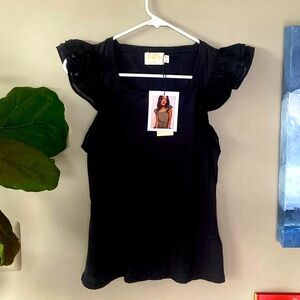 NWT NATION, LTD Cameo Ruffled Tank Black XS